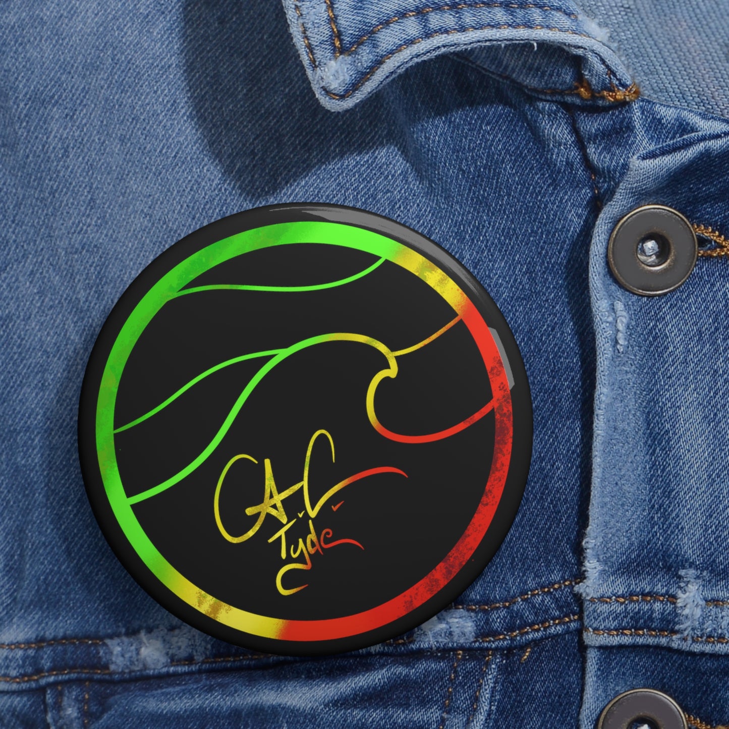 #999A A.C.Tyde Logo Rasta Pin Button