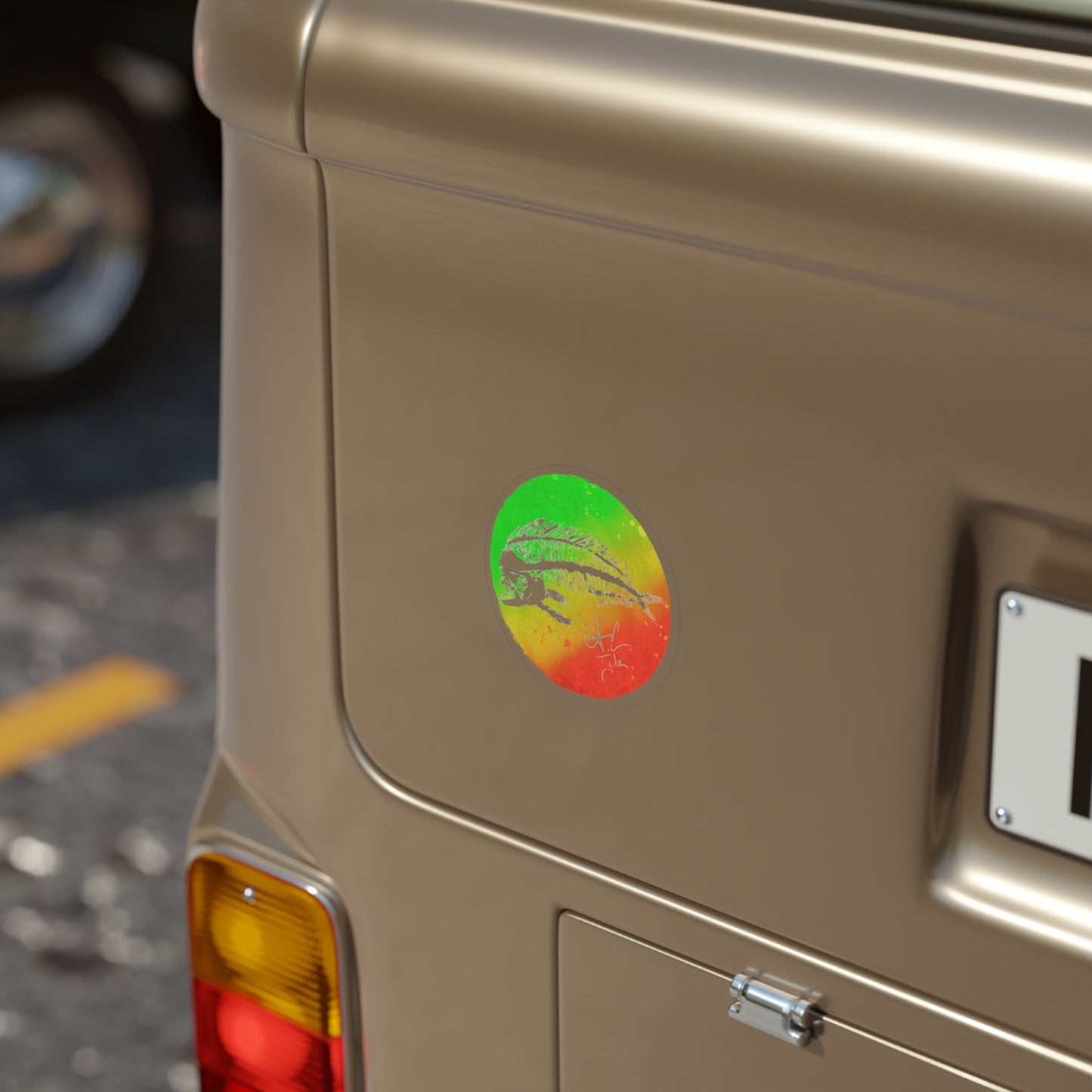 #602 Rasta Mahi Skeleton Transparent Outdoor Stickers, Round, 1pcs