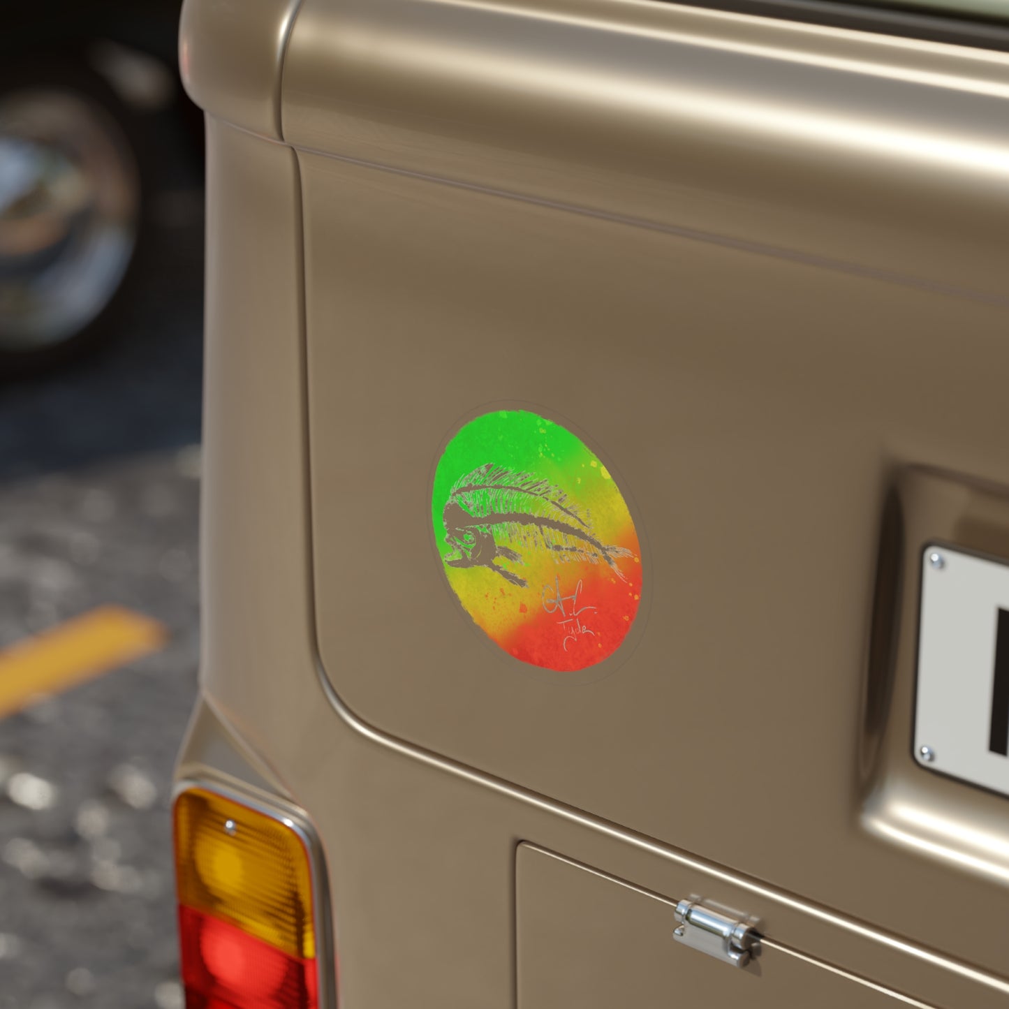 #602 Rasta Mahi Skeleton Transparent Outdoor Stickers, Round, 1pcs