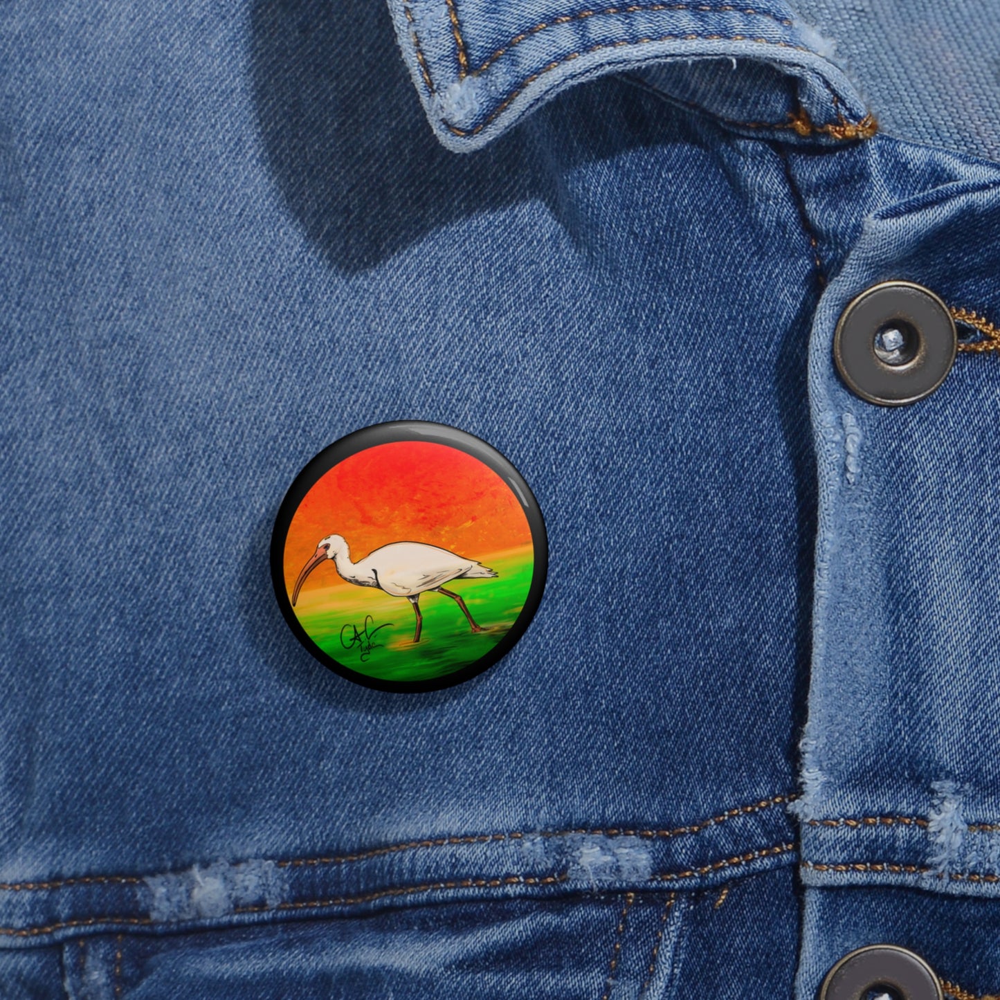 #999A Florida Chicken- Ibis Pin Button
