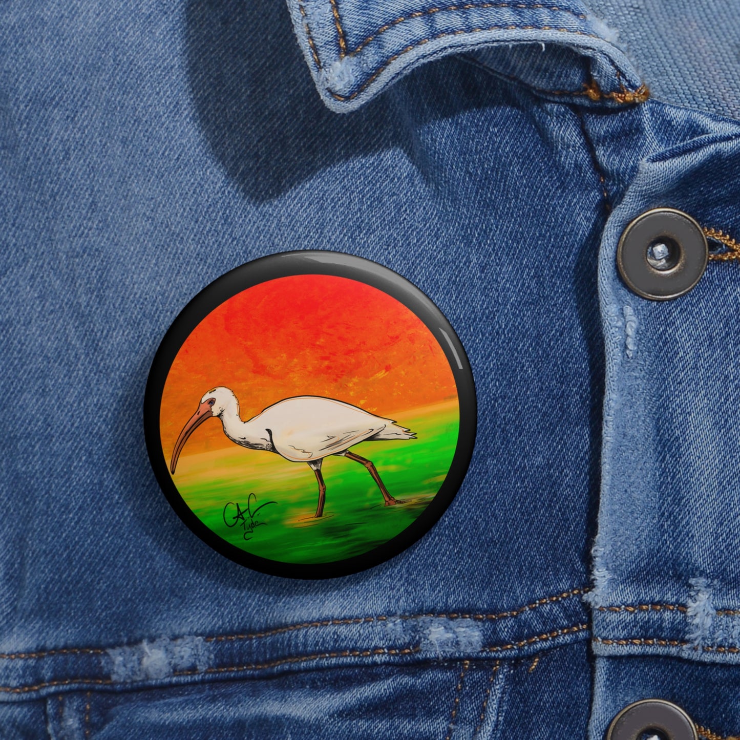 #999A Florida Chicken- Ibis Pin Button