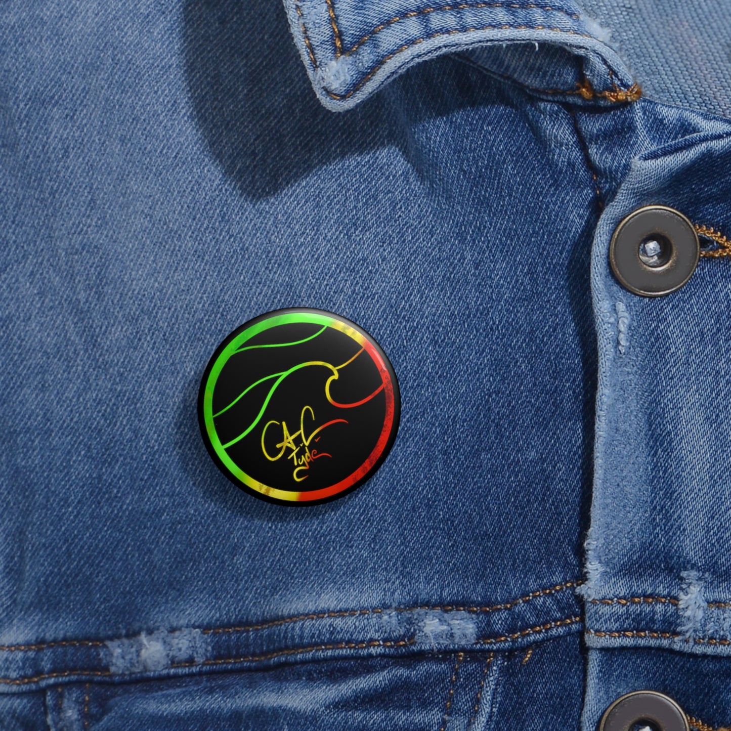#999A A.C.Tyde Logo Rasta Pin Button