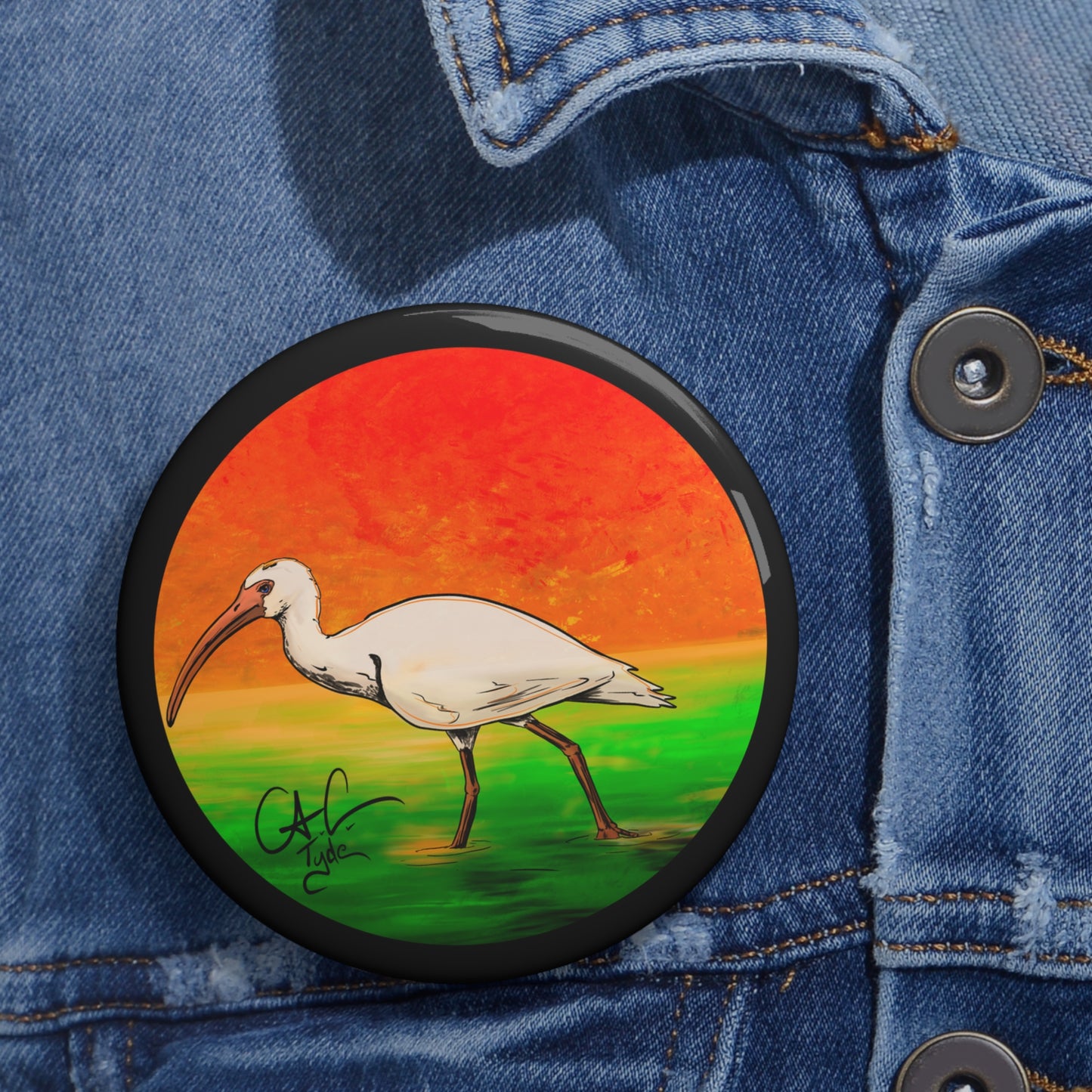 #999A Florida Chicken- Ibis Pin Button