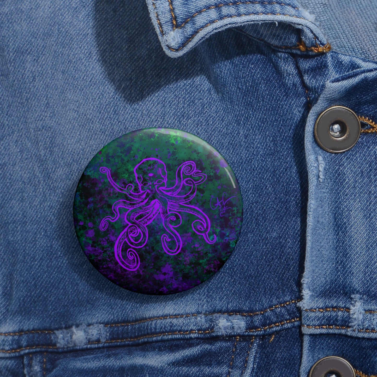 #999A- Beware the Deep- Kraken outline Custom Pin Button