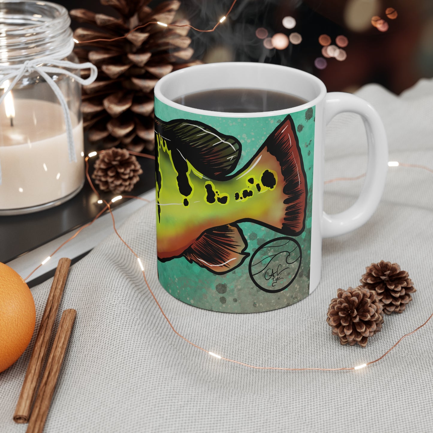 #5007 Freshwater Bullies- Peacock Bass Ceramic Mug 11oz