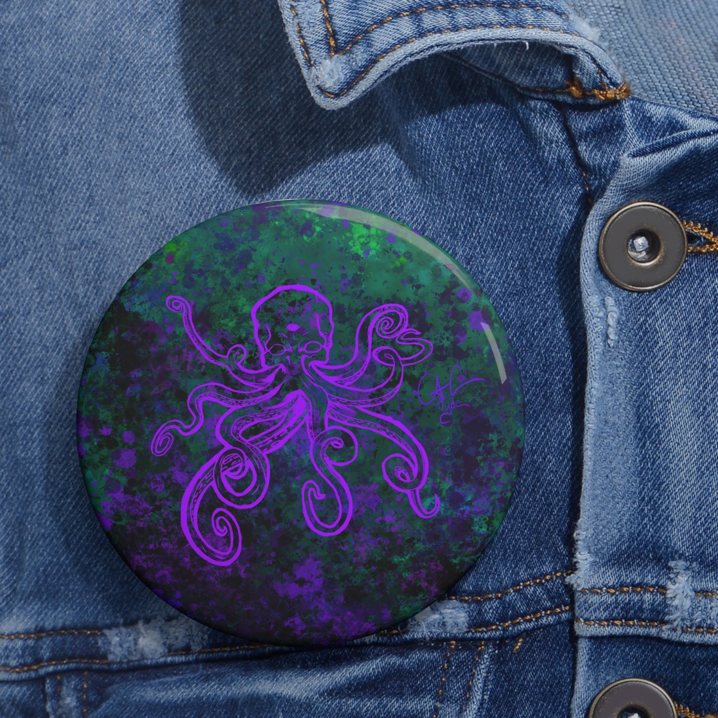 #999A- Beware the Deep- Kraken outline Custom Pin Button