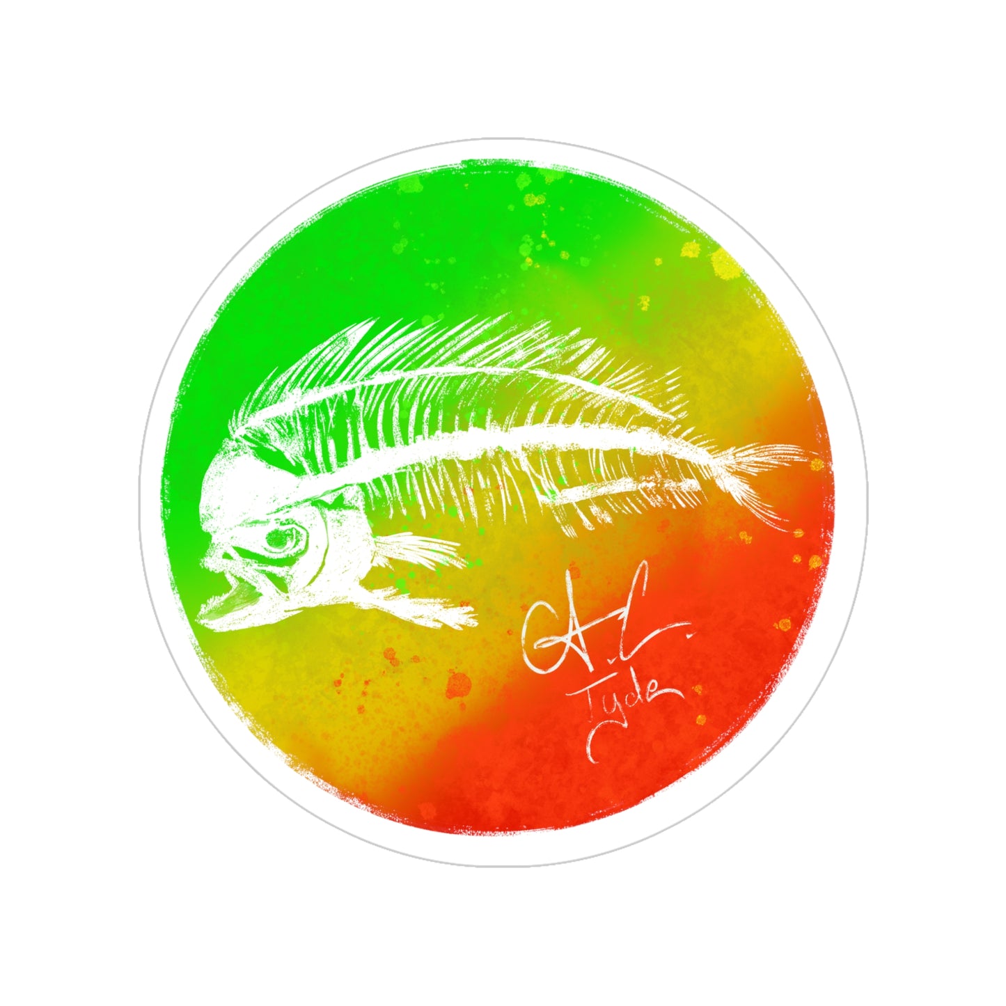 #602 Rasta Mahi Skeleton Transparent Outdoor Stickers, Round, 1pcs