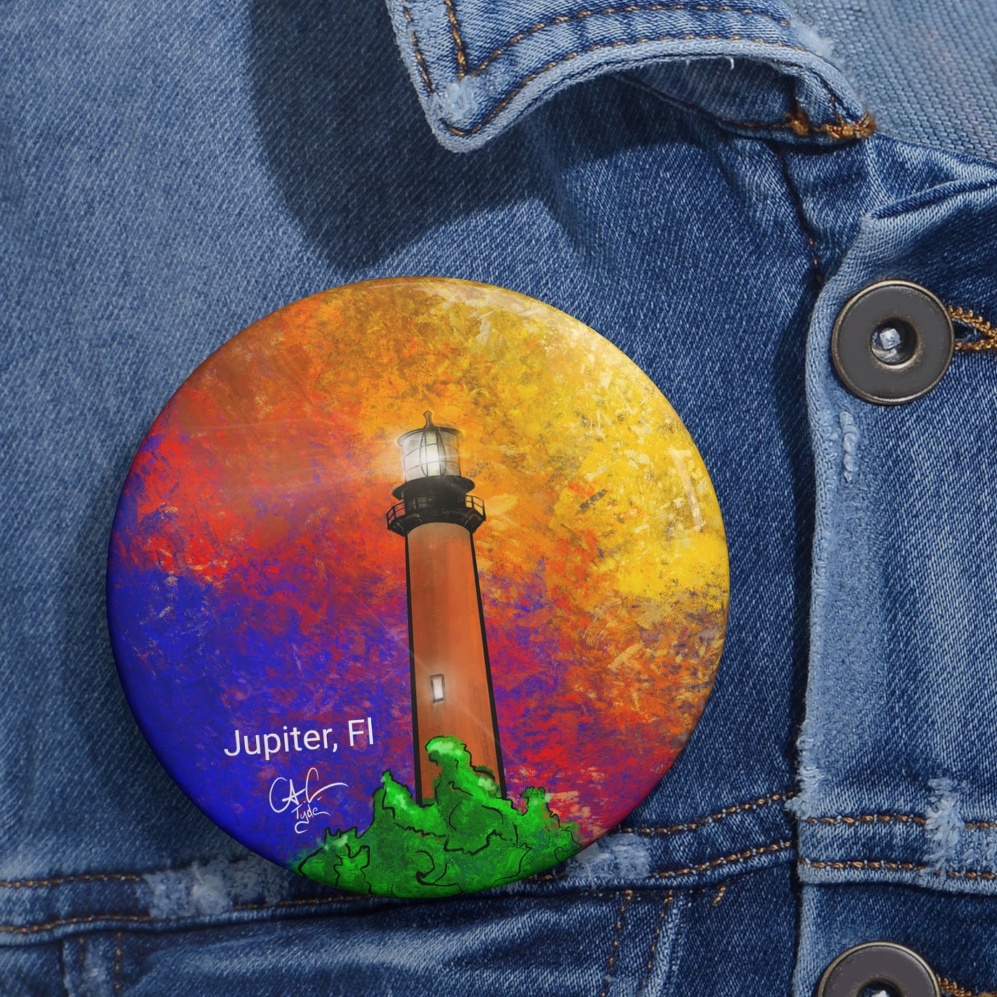 #999A Jupiter lighthouse Pin Button
