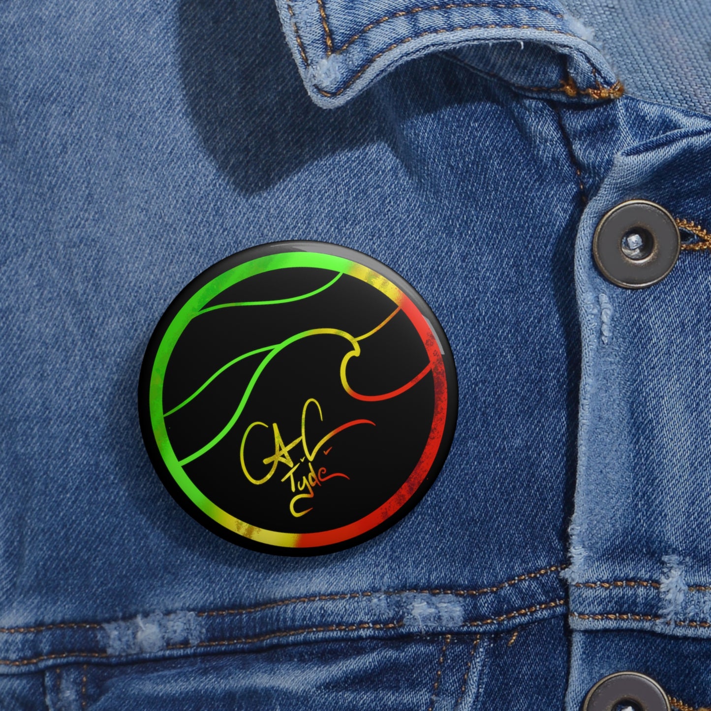 #999A A.C.Tyde Logo Rasta Pin Button