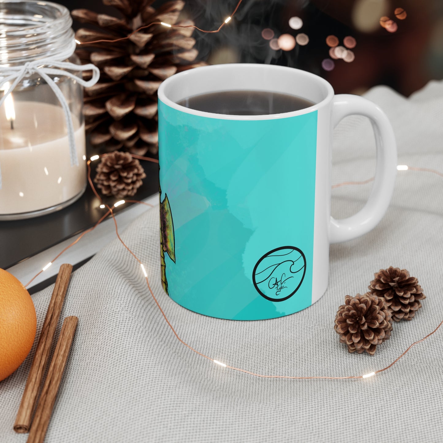 #5002 Sea Pony- Lined Seahorse Ceramic Mug 11oz