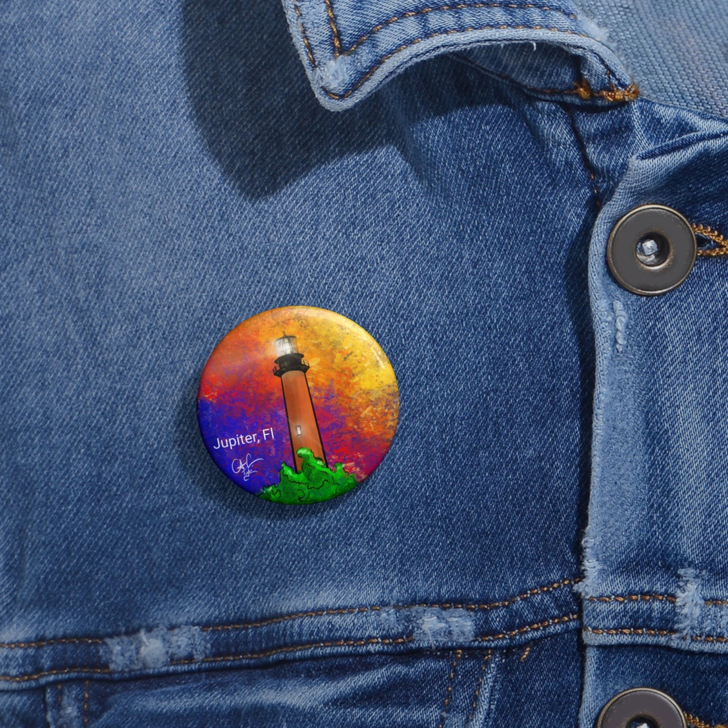 #999A Jupiter lighthouse Pin Button
