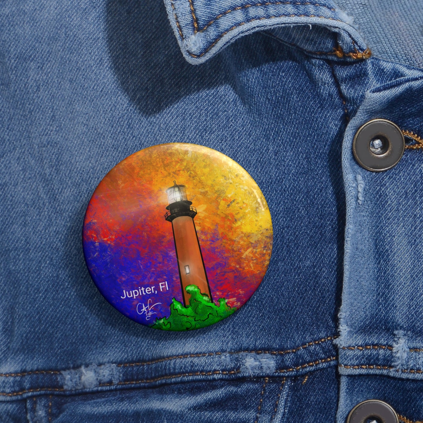 #999A Jupiter lighthouse Pin Button