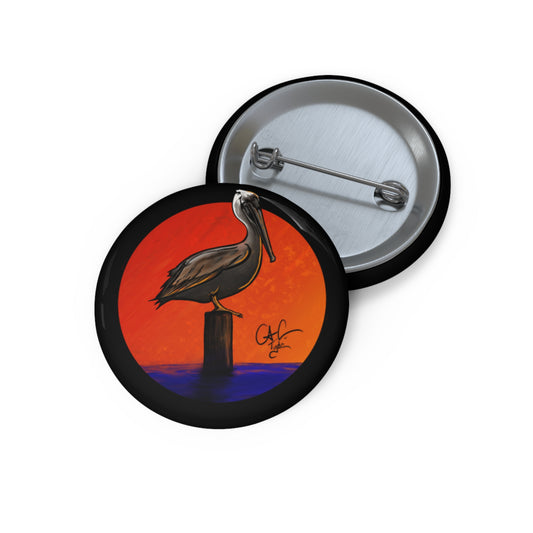 #999A Peli Sunset - Brown Pelican  Pin Button