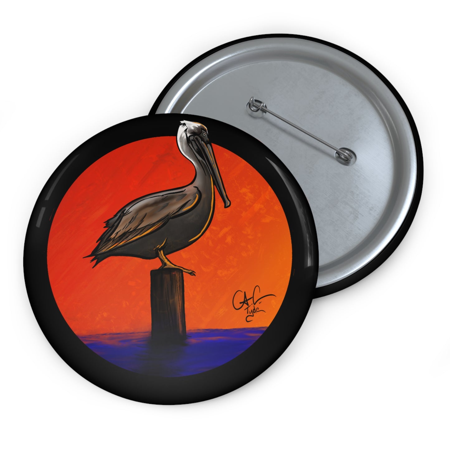 #999A Peli Sunset - Brown Pelican  Pin Button