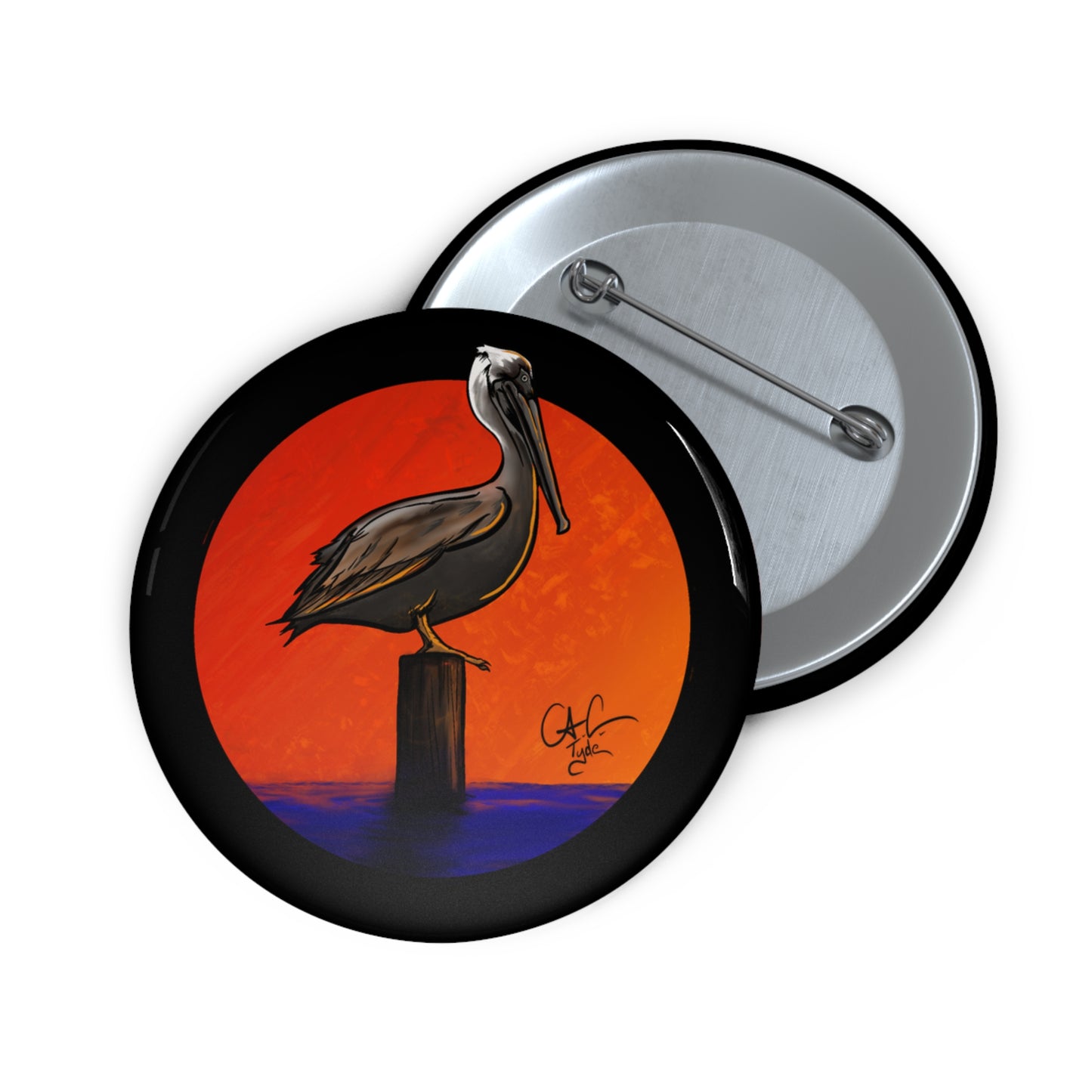 #999A Peli Sunset - Brown Pelican  Pin Button