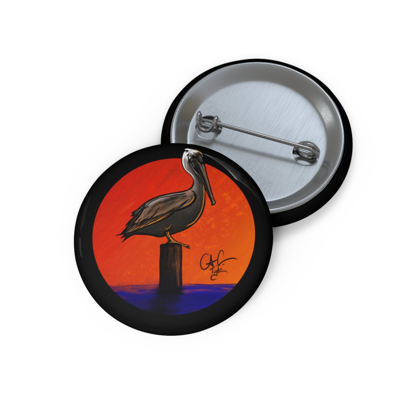 #999A Peli Sunset - Brown Pelican  Pin Button